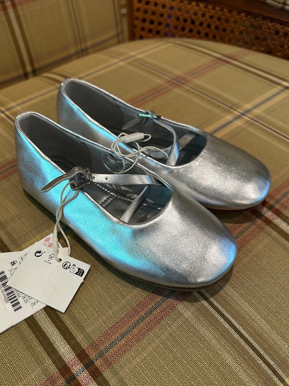 Zara Kids Metallic Silver Mary Jane Flats